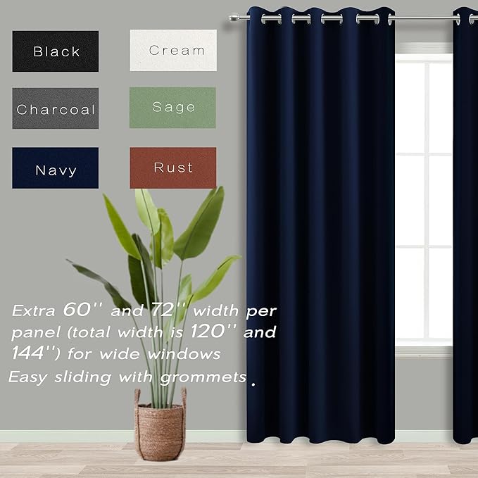 KOUFALL 72x84 Inch Length Navy Blue Blackout Curtains for Living Room