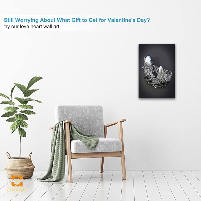 HIPOCAPO 3D Wall Art - Abstract Child in Hand Metal Effect Canvas for Bedroom Decor, Poster Prints Paintings Living Room Decor Framed 12''x18''x1Pcs 3d Art-01