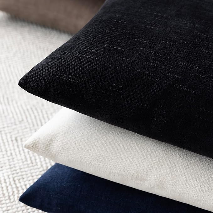 Foindtower Pack of 2 Soft Textured Chenille Throw Decorative Pillow Covers Square Accent Solid Cushion Cover Cozy Farmhouse Pillow Case with Zipper for Couch Sofa Bedroom Living Room 22x22 Inch, Black
