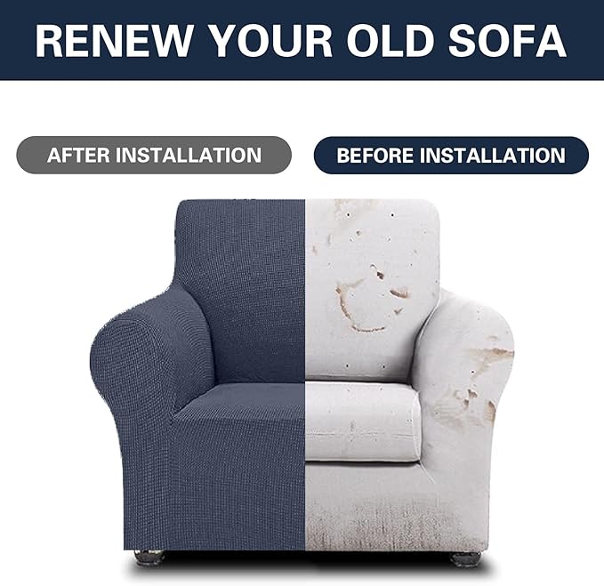 Cupuamon 2025 New Stretch Chair Sofa Slipcovers Couch Cover for 1 Seater Furniture Protector Sofa Covers with Elastic Bottom Jacquard Fabric Small Checks for Pets, Kids - Charcoal