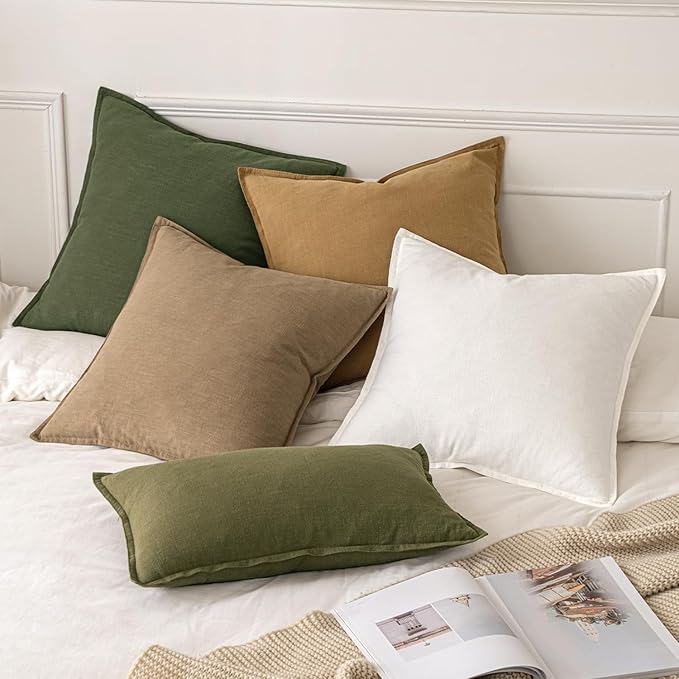 MIULEE Decorative Linen Euro Sham Pillow Covers 24x24 Dark Olive Green Boho Farmhouse Neutral Christmas Couch Throw Pillows for Bed Pack of 2 Accent Modern Pillowcase Sofa Livingroom Home Decor