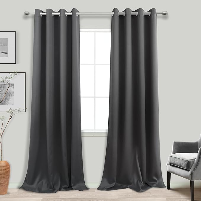 KOUFALL Dark Grey Tall Curtains 120 Inch Length for High Living Room Set of 2 Drapery Panel with Grommet to Match Grey Sofa,52x120 Inches Long