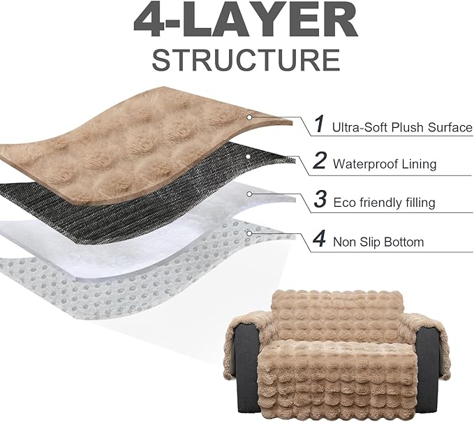 Plush and Fuzzy Shaggy Couch Cover, Dog Pad Faux Fur Sofa Cover, Water Resistant Slipcover, Non-Slip Furniture Protector for Kids,Dogs,Cats.(Light Brown-Bubble, Medium Loveseat)