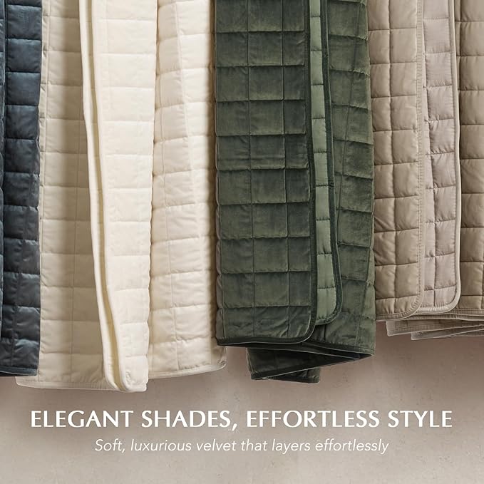 EVERGRACE Pearl Velvet Quilt Set Full Queen Size, Luxurious Soft Velvet Comforter, Lightweight Oversized Bedspread Coverlet, Box Stitch Quilted Bedding Sets for All Season, w/ 2 Shams, Olive Green
