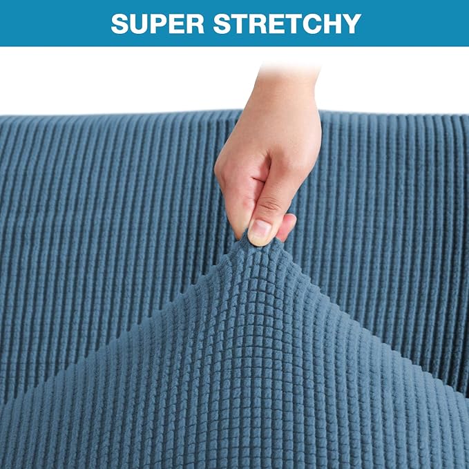 Flamingo P Stretch Armless Futon Covers Full Queen Futon Couch Covers Slipcover Futon Sofa Cover Futon Bed Cover Furniture Protector Covers with Elastic Bottom, Checked Pattern Jacquard, Dusty Blue