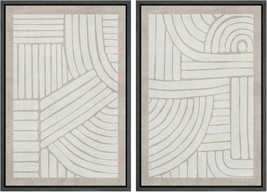 SIGNWIN Framed Canvas Print Wall Art Set Grunge Tribal Pattern Landscape Abstract Shapes Cozy Neutral Minimal Decorative Nordic Zen Bohemian for Living Room, Bedroom, Office - 24"x36"x2 Black