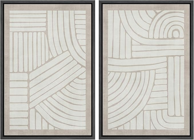 SIGNWIN Framed Canvas Print Wall Art Set Grunge Tribal Pattern Landscape Abstract Shapes Cozy Neutral Minimal Decorative Nordic Zen Bohemian for Living Room, Bedroom, Office - 16"x24"x2 Black