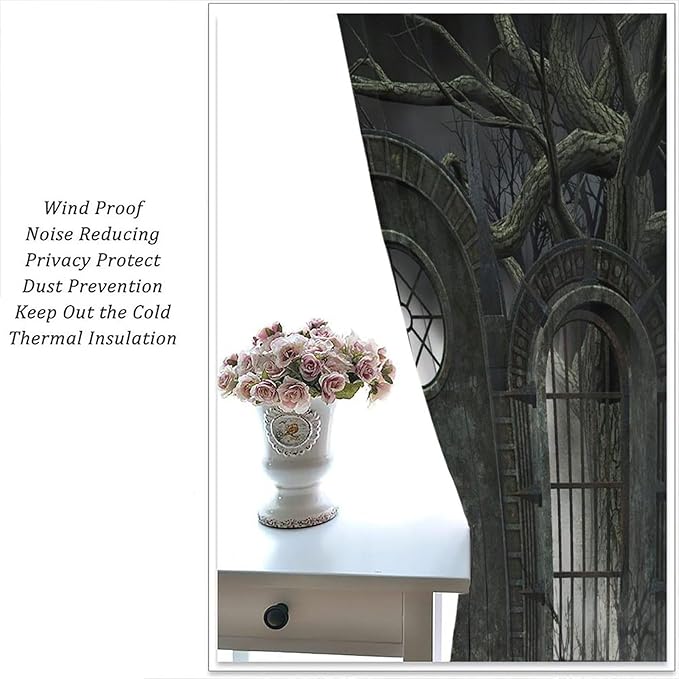 Gothic Mid Century Blackout Curtains, Moon Halloween Horror Candle Print Pattern Window Drapes, for Living Room Bedroom 21(W)*45(L) 2 Panels