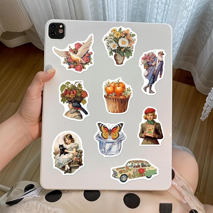 Yoksas 50Pcs Vintage Victorian Stickers - Waterproof Vinyl Old Antique Art Stickers for Laptops,Water Bottles,Scrapbooking,Journals
