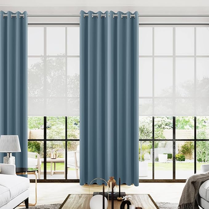 KOUFALL 108 Inch Blackout Curtains,Room Darkening Thermal Living Room Drapes 108 Inches Long 2 Panels Set,Stone Blue