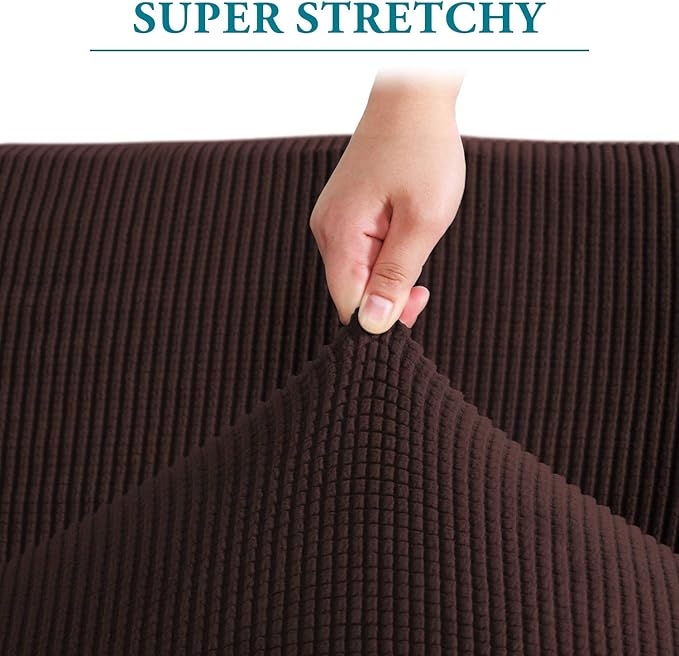 Flamingo P High Stretch Sofa Slipcover Non Slip Loveseat Covers for 2 Cushion Couch Washable Pet Furniture Protector Covers with Elastic Bottom, Thick Jacquard Fabric (Medium, Brown)