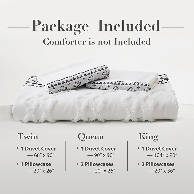 Oli Anderson Boho Duvet Cover Set Queen Size, Black and White Color Clash 3 PCS Microfiber Bedding Set, Durable and Super Soft Duvet Covers with Zipper and Ties, 90"*90"
