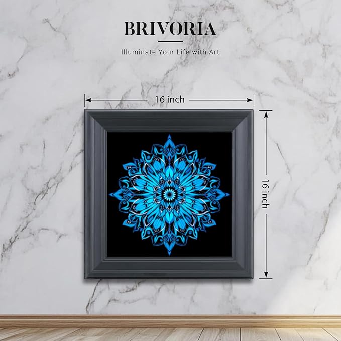 Brivoria Mandala Wall Art Home Decor, Framed Blue Mystic Waves Mandala Artwork, Modern Spiritual Wall Accent for Living Room Dining Room Hallway or Meditation Space, Calming Decorative Display, 16x16