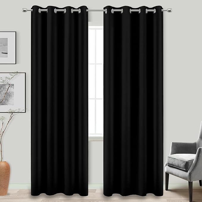 90 Inch Long Blackout Curtains for Bedroom,Black Out Extra Long Window Treatments Thermal Darkening Two Double Full Total Light Blocking Curtains for Living Room,90 Length 2 Panels Set Grommets