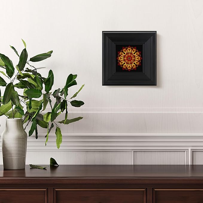 Brivoria Mandala Wall Art Home Decor, Framed Red and Gold Scarlet Whispers Mandala Artwork, Modern Spiritual Accent for Meditation Corner Desk Shelf or Bedroom, Warm Wall and Tabletop Display, 8x8