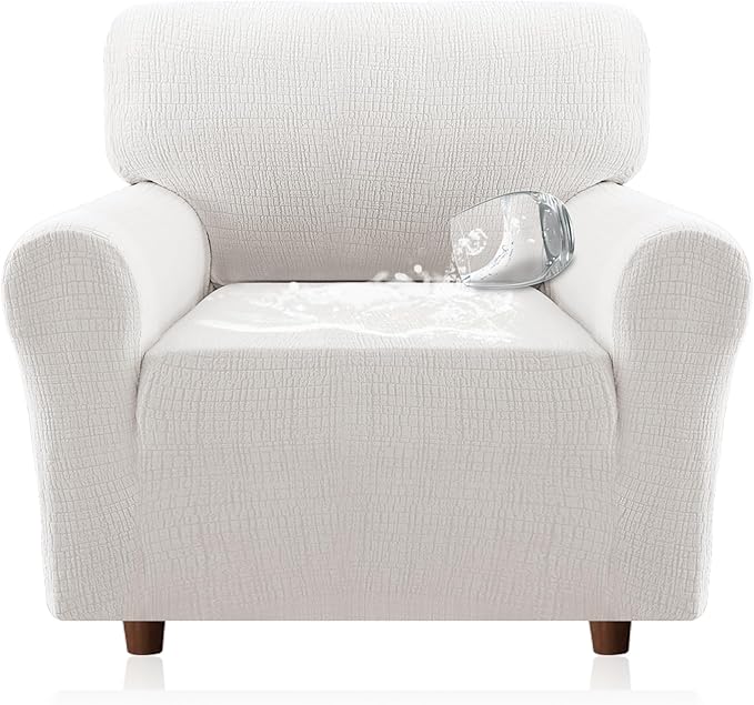 H.VERSAILTEX Jacquard Sofa Slipcover with Waterproof Seat Furniture Protector 1 Piece Stretch Sofa Covers with Elastic Bottom for Kids, Pets, Dog(Armchair, Pale Oak)