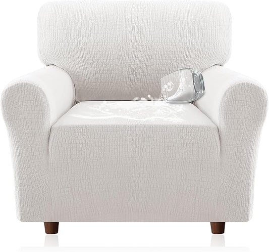 H.VERSAILTEX Jacquard Sofa Slipcover with Waterproof Seat Furniture Protector 1 Piece Stretch Sofa Covers with Elastic Bottom for Kids, Pets, Dog(Armchair, Pale Oak)