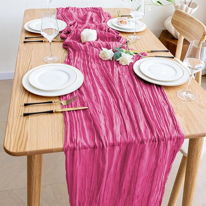 Wokceer Cheesecloth Table Runner 2Pack 10FT Deep Pink Boho Gauze Cheese Cloth Table Runner for Party Long Rustic Sheer Table Runners for Baby Bridal Shower Wedding Easter Table Decor