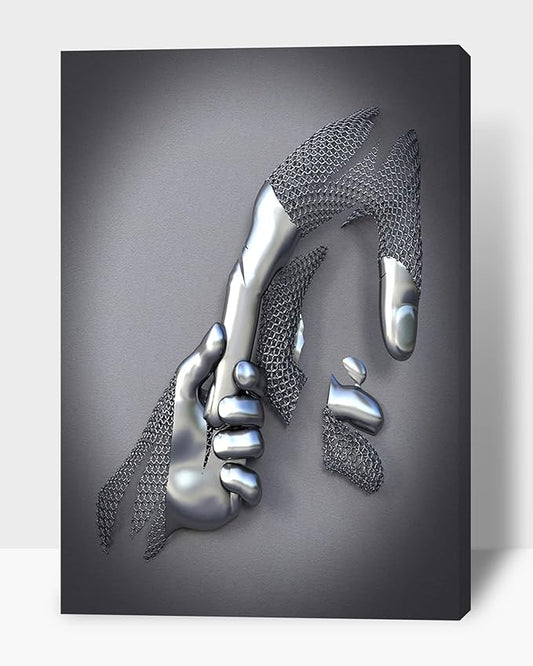 HIPOCAPO 3D Metal Effect Canvas Wall - Art Decor Artwork Hold Hands Silver Modern Painting, Large for Bedroom Dercorations Framed 28''x40''x1Pcs 3d Art-10