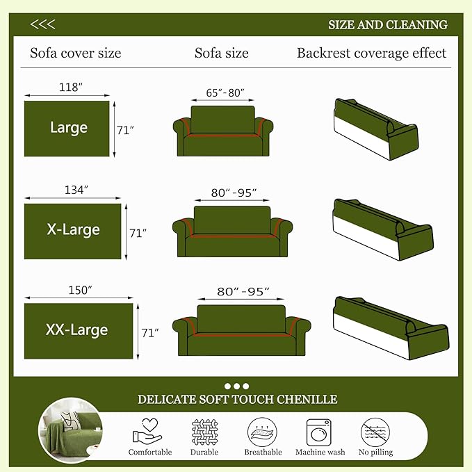 DREAMINGO Sofa Covers Herringbone Jacquard Modern Minimalism Couch Cover Wear Resistant Green Futon Couch Cover for 3 Cushion Couch Sofa Pet Friendly Washable Sofa Slipcovers for Dogs, 71"x150"