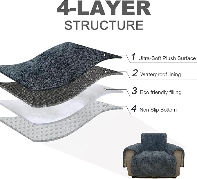 Plush and Fuzzy Shaggy Couch Cover, Dog Pad Faux Fur Sofa Cover, Water Resistant Slipcover, Non-Slip Furniture Protector for Kids,Dogs,Cats.(Noble Gray, Large Sofa)