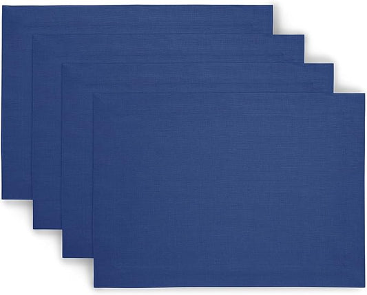 Solino Home Linen Placemats Set of 4 - Indigo Blue Placemats 14 x 19 Inch - 100% Pure Linen Table Place Mats for Christmas, Holiday, Winter, New Year - Fete