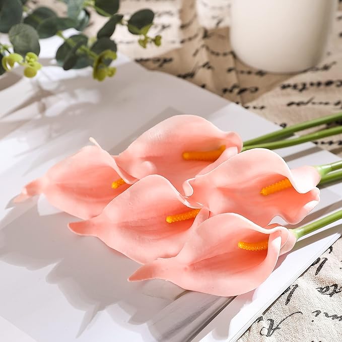 Duovlo 20pcs Calla Lily Bridal Wedding Bouquet Lataex Real Touch Artificial Flower Home Party Decor (Pink)