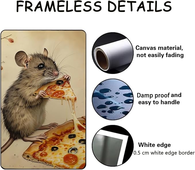 Eeuqiauot Funny Kitchen Wall Art Vintage Animal Poster Mouse Poster Pizza Posters for Wall Cute Animal Paintings Mouse Retro Print Kitchen Mouse Wall Art Vintage Picture 12x16inch Unframed