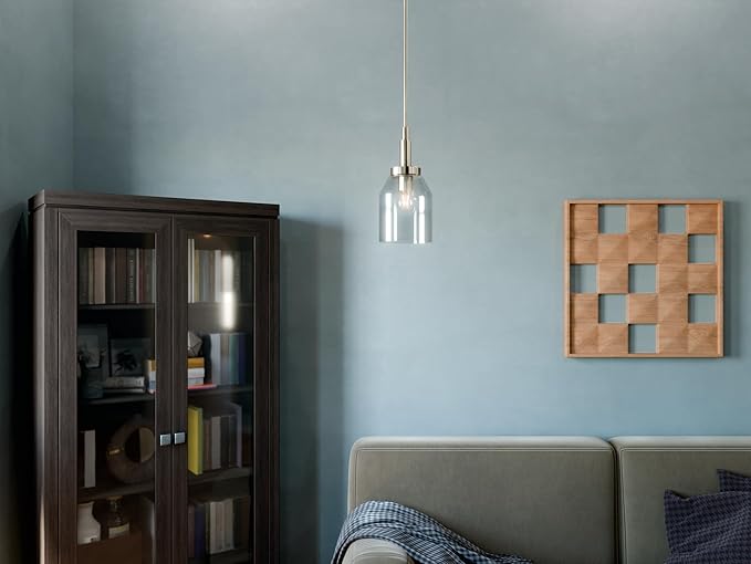 Kichler Madden 1-Light Mini Pendant with Clear Glass in Brushed Nickel, Sloped Ceiling Compatible, for Bathroom or Kitchen (15" x 7"), 52725NI