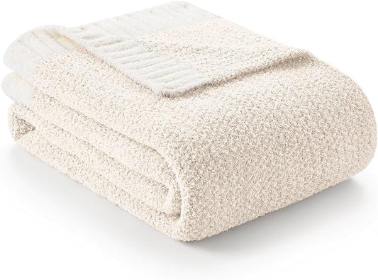 Snuggle Sac Ultra Soft Ivory Bedding Blanket Twin XL, Warm Fluffy Microfiber Blankets for Bed, Living Room, Oversized Bed Blanket Dupes, Heather Ivory, 66x90 inches