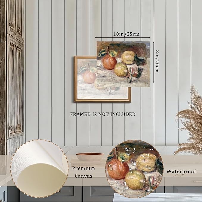 XOCUUI Vintage Still Life Wall Art, Fruit Pictures Farmhouse Home Decor, 8x10in No Frame Classical Farmhouse Fruit Lemons Orange Oil Paintings for Living Room, Kitchen, Dining Decor