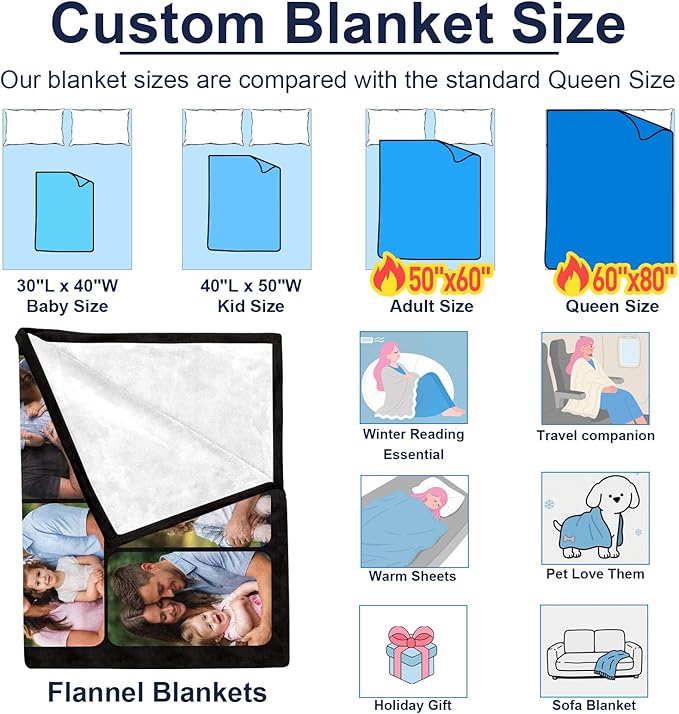Jecivila Custom Blanket with Picture Text Personalized Photo Flannel Throw Blankets Customized Couple Gifts for Girlfriend Boyfriend Wife Husband on Valentine's Day Birthday