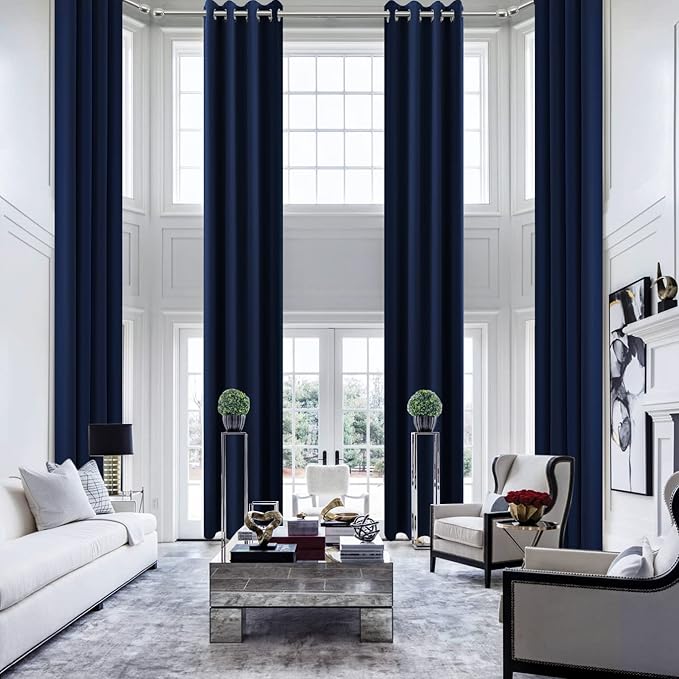 KOUFALL Extra Long 120 Inch 10 FT Curtains 10FT Foot Blackout with Grommets Black Out XL Curtains for Living Room 2 Panels Set,Navy Blue