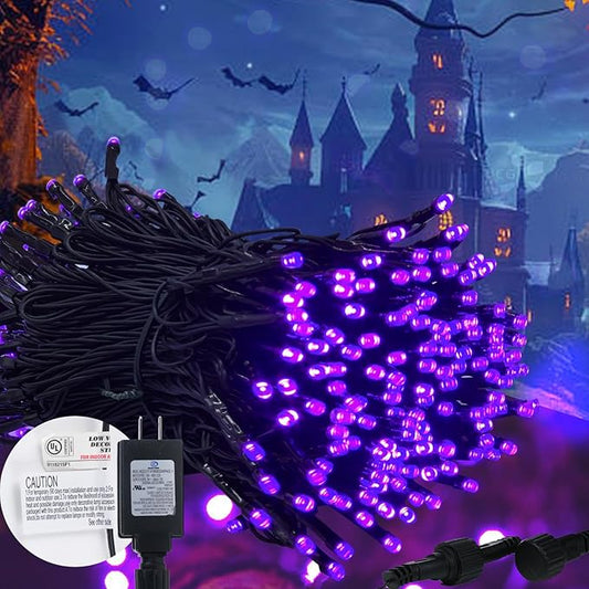 Kwaiffeo Purple Christmas Lights, 100FT 300LED String Light Outdoor Indoor, 8 Modes Connectable Purple Lights for Christmas Halloween Decorations Outside, Fairy Light for Party Yard Tree Decor