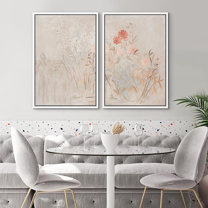 SIGNWIN Framed Canvas Print Wall Art Set Soft Pastel Wildflower Botanical Floral Illustrations Modern Art Scenic Colorful for Living Room, Bedroom, Office - 16"x24"x2 White