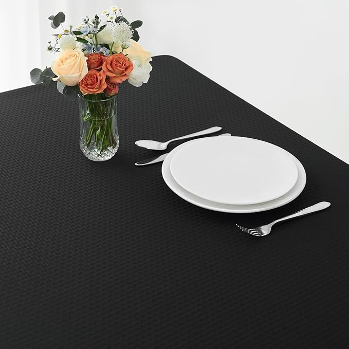 maxmill Weaved Texture Tablecloth Water Resistance Antiwrinkle Spillproof Soft Washable Table Cloth for Dining Room, Buffet Banquet Parties Holiday Dinner, Rectangular 70 x 108 Inch, Black