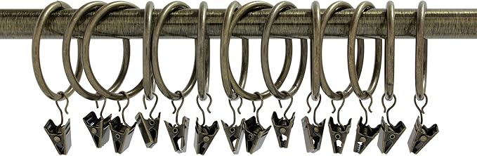Ivilon Curtain Rings - Set of 14 Decorative Drapery Rings Curtain Clip Rings with Strong Clips 2" Diameter - Color Antique Brass