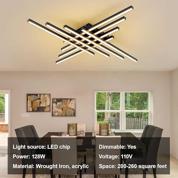 JAYMP Modern Ceiling Light with Remote, 45.7" Black Sputnik Ceiling Lamp, 128W Dimmable LED Lighting Fixture for Dining Room, Living Room, Kitchen Island, 8 Lights