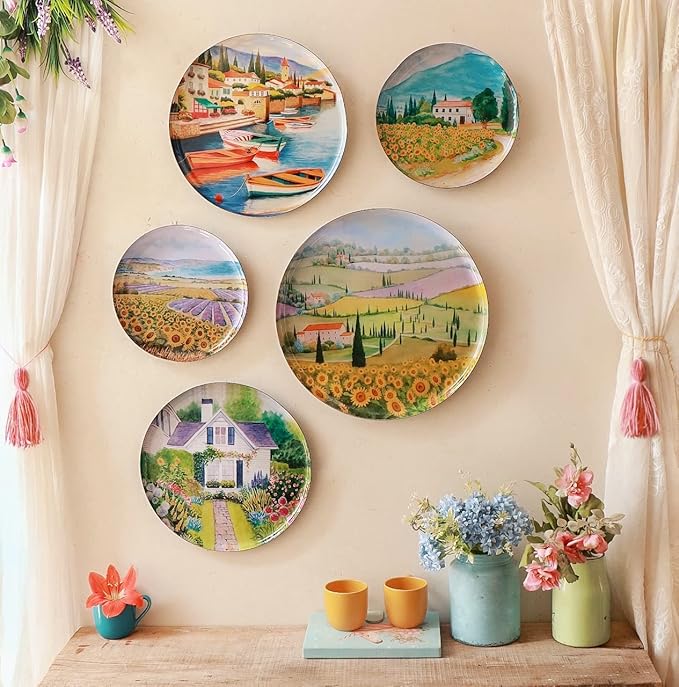 RITUALISTIC Tuscany Iron Wall Art Plates – Set of 5 Decorative Plates | European-Inspired Metal Wall Decor | Rustic Wall Hanging for Living Room, Kitchen & Home Interiors | Christmas gifts