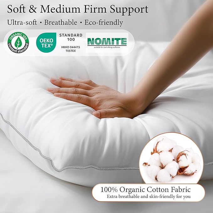 SANSWAN Goose Down Feather Blend Pillows Queen Set 2, 650 Fill Power 100% Cotton Shell, Hotel Quality Hypoallergenic Medium Firm, Machine Washable for Back/Stomach/Side Sleepers