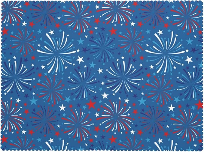 Fireworks Tablecloth 4th of July Fireworks Rectangle Tablecloth Americana Red White and Blue Firework Table Cover 54×72 Inch Washable Table Cloth for Kitchen Dining Room Party