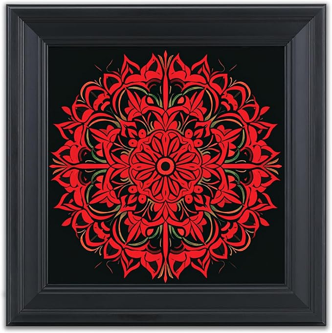 Brivoria Mandala Wall Art Home Decor, Framed Red Ember Glow Mandala Artwork, Modern Spiritual Energy Wall Decor for Living Room Dining Room Hallway or Meditation Space, Warm Decorative Accent, 16x16