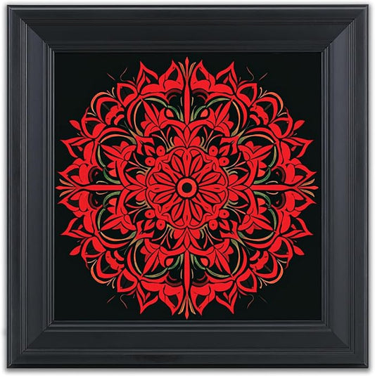 Brivoria Mandala Wall Art Home Decor, Framed Red Ember Glow Mandala Artwork, Modern Spiritual Energy Wall Decor for Living Room Dining Room Hallway or Meditation Space, Warm Decorative Accent, 16x16