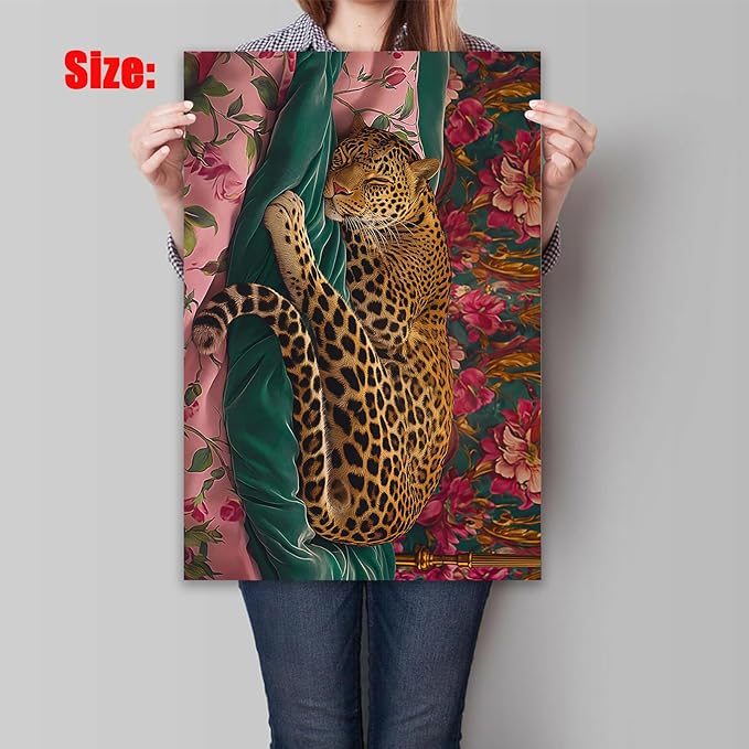Eeuqiauot Abstract Leopard Canvas Wall Art Aesthetic Vintage Poster Trendy Leopard Poster Animal Portrait Painting Sleep Animal Wall Art Funny Cheetah Canvas Prints 16x24inch Unframed