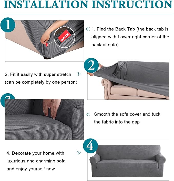 Flamingo P High Stretch Sofa Slipcover Non Slip Couch Cover for 3 Cushion Couch Washable Pet Furniture Protector Covers with Elastic Bottom, Thick Jacquard Fabric (Large, Charcoal Gray)