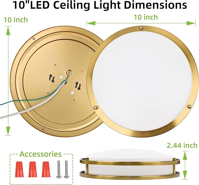 hykolity 10 inch Flush Mount LED Ceiling Light Fixture, 17W 1100lm, 2700K/3000K/3500K/4000K/5000K Adjustable Ceiling Lights, Gold Saturn Dimmable Lighting for Hallway Bathroom - 2 Pack