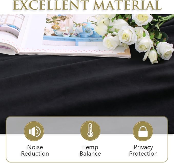StangH Blackout Velvet Curtains 72 inches Long, Thick Black Window Curtains for Kitchen/Office, Thermal Insulation Privacy Protection for Home Theater/Doorway, W52 x L72, 2 Panels