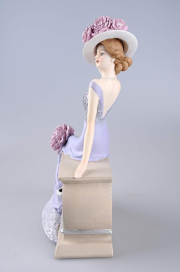 Comfy Hour Glamour Elegance Victorian Style Lady Collection Peony Flower Lady Sitting On Dresser Chair Resin Collectible Figurine,11-inch Height, Pink & Light Purple