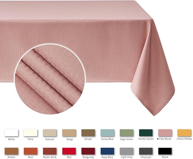 maxmill Weaved Texture Rectangle Tablecloth Water Resistant Wrinkle Free Spill-Proof, Soft Table Cloth for Dining Room Decoration, Banquet Parties Event Holiday Dinner, 60 x 84 Inch Pale Blush
