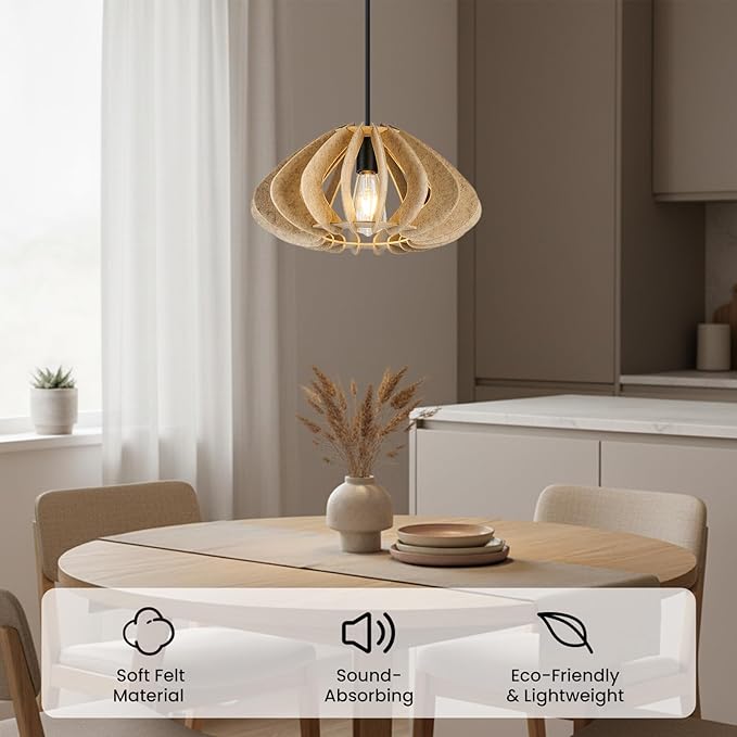 Pendant Light with Felt Lampshade, Modern Hanging Lamp Fixture, DIY Acoustic Pendant Light Chandeliers for Kitchen Island, Living Room, Dining Room, Bedroom, Office (D15.7"x8.3")